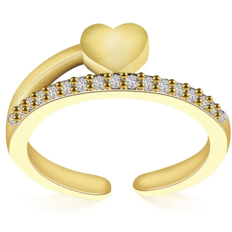 New 18K Gold Plated Jewelry 925 Sterling Silver Heart Shape Diamond Rings for Girls Double Layer Silver Diamond Heart Rings