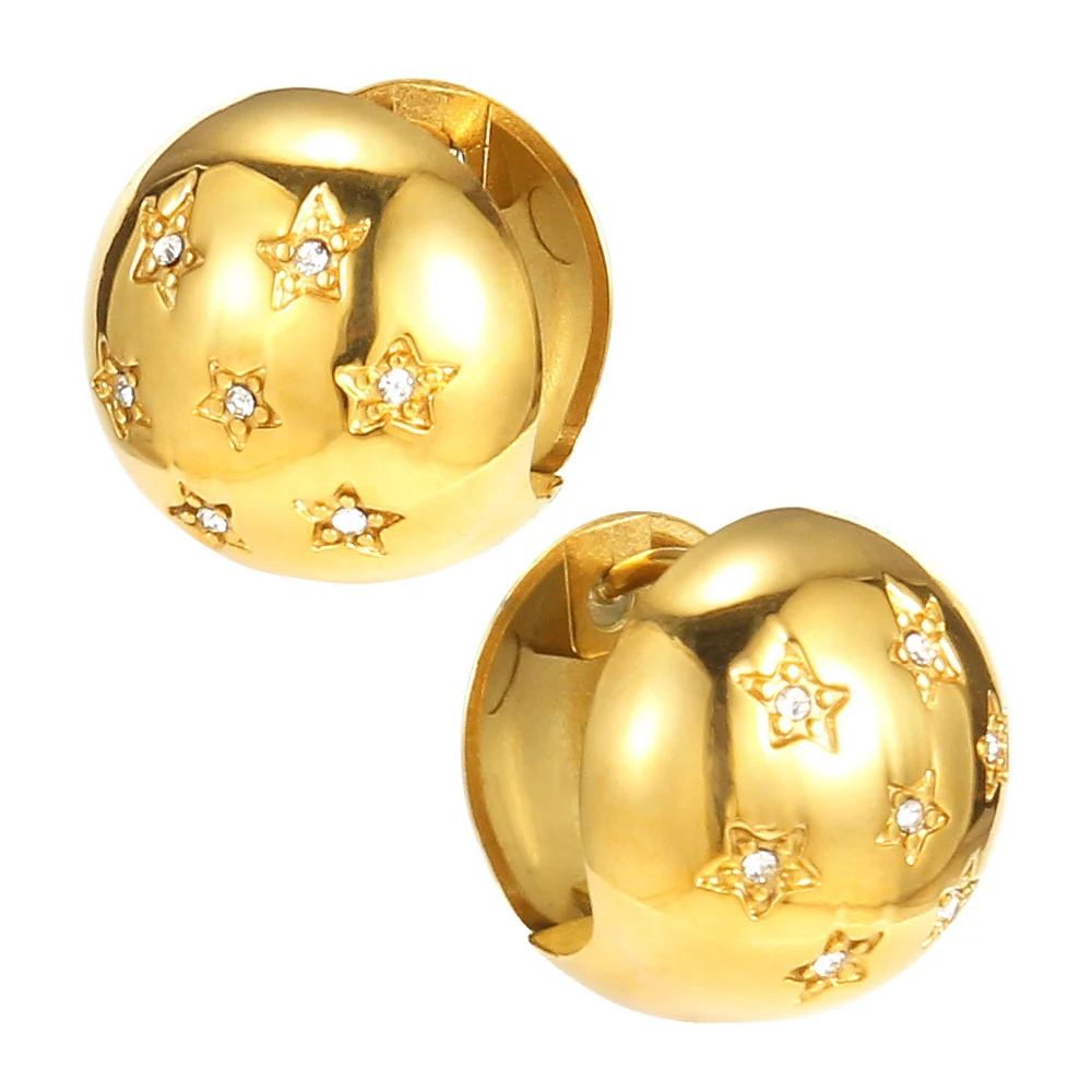 European Cup Hot Selling Trendy Non Tarnish Stainless Steel 18K Gold Plated Huggie Star Cubic Zirconia Earrings For Women Gift