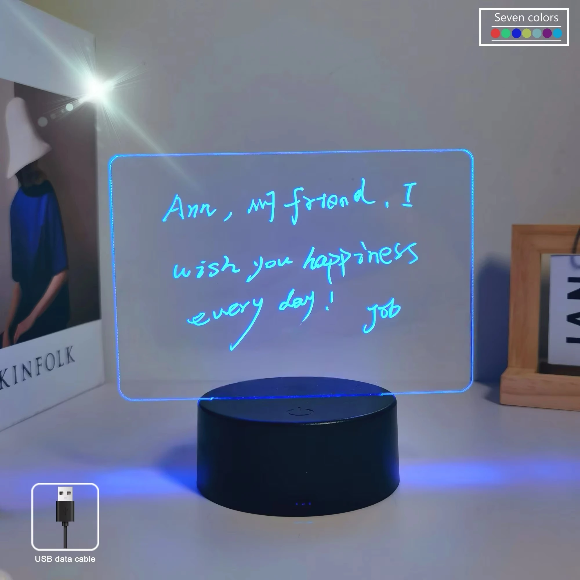 2024 Hot Deals Erasable Writing Board Creative Diy Rgb Led Memo Message Luminous Note Acrylic Writing Board Light