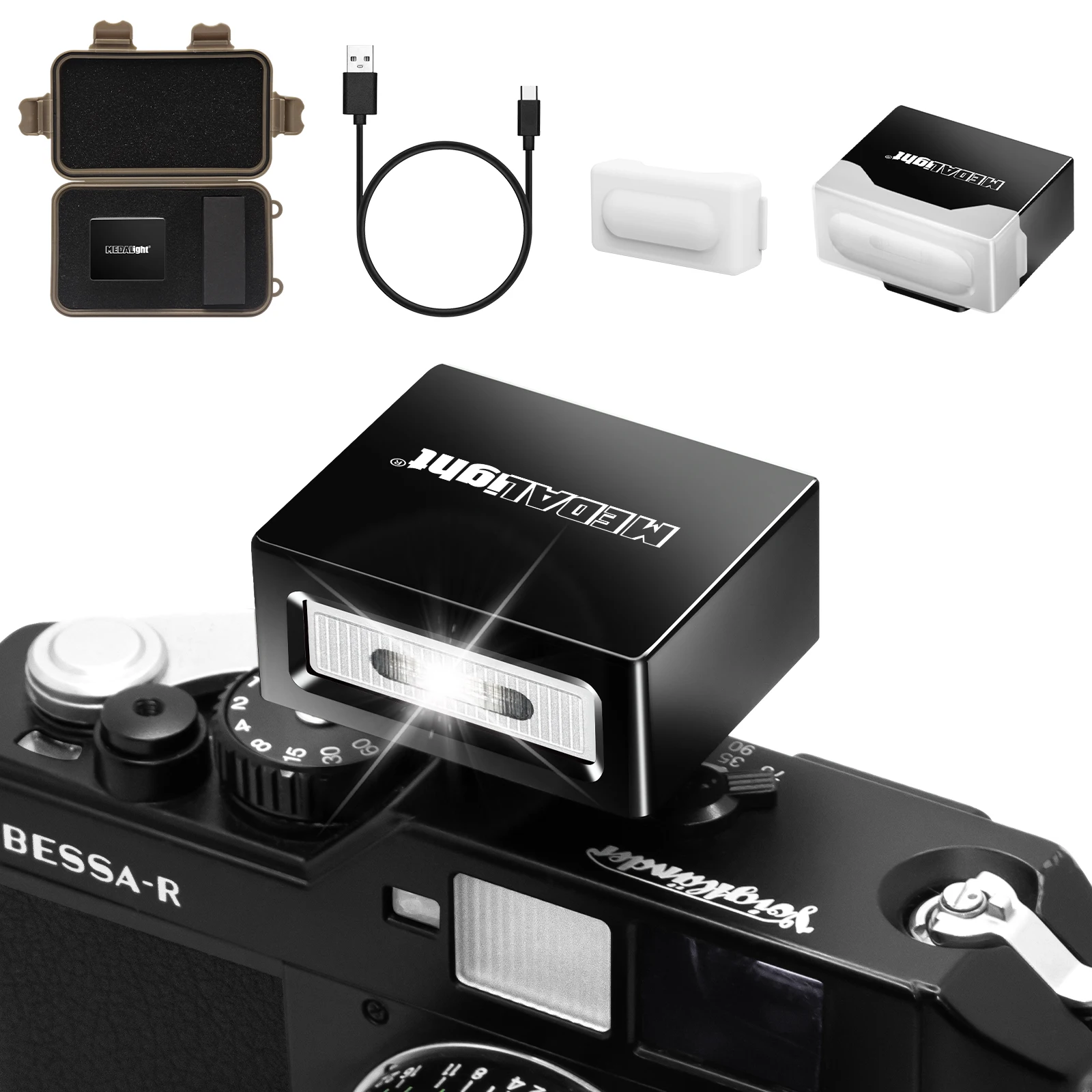 Mini Aluminum Flashlight Portable Digital On-Camera Flash Speedlight Hot Shoe Mount Flashlight for DSLR Cameras