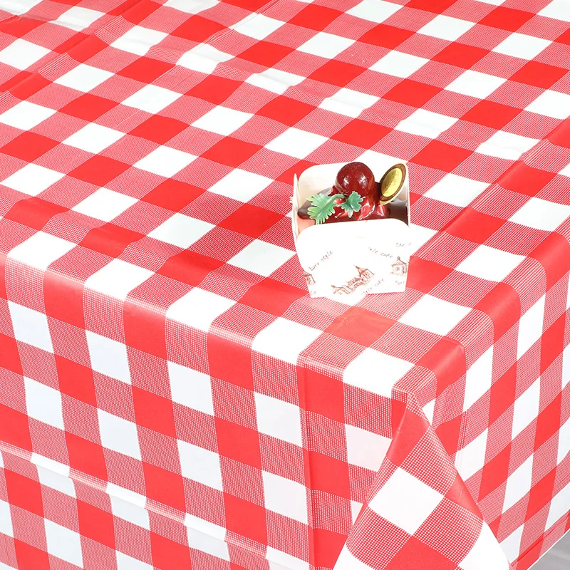
Anti Slip lace tablecloths red plaid disposable tablecloth waterproof PEVA table cover with check printing 