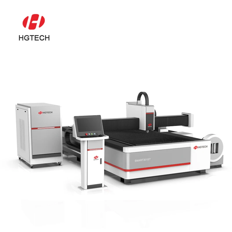 HGTECH 3kw Dual Cut Cnc Fiber Laser Cutting Machine Metal Plate Tube 3000w Spain Agent Discount Cs Ss Lazer Cutter Machine