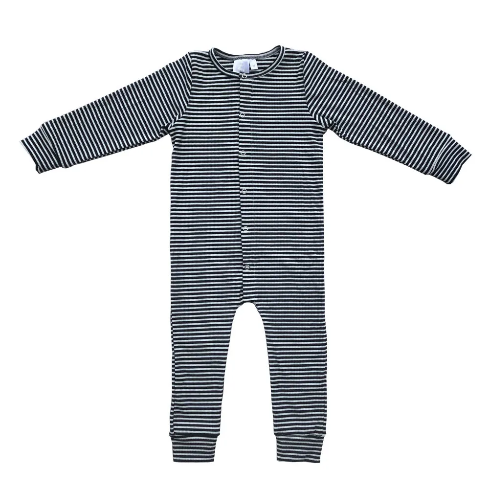 Wholesale Unisex Cotton Rompers for Kids Casual Long Sleeve Summer Pajamas 2-Set Stripe Baby Clothing with Zipper Closure