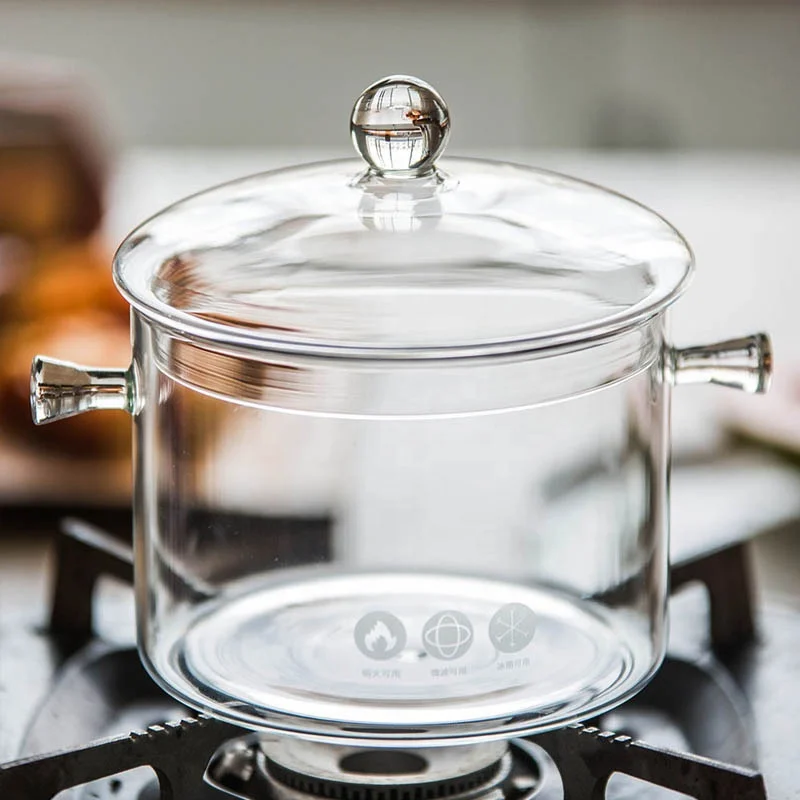 Large Capacity Glass Cookware 1300ml 1500ml Transparent High Borosilicate clear Glass Cooking Pot for Kitchen