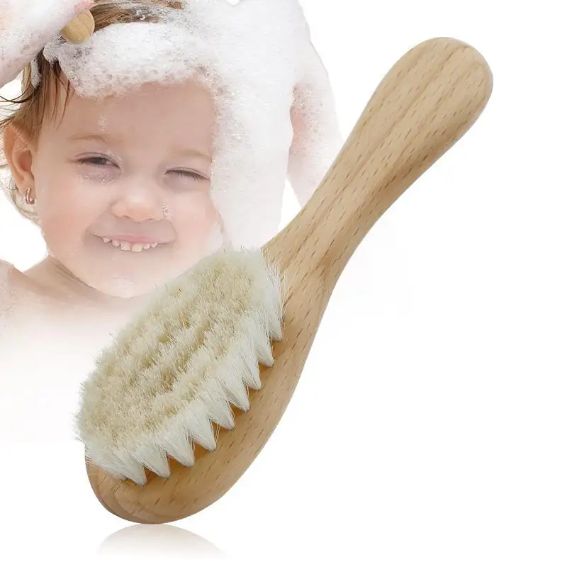Customized Logo Organic Wooden Top Quality Beech Wood And Goat Soft Hair Brush 100% Natural Baby Hair Brush