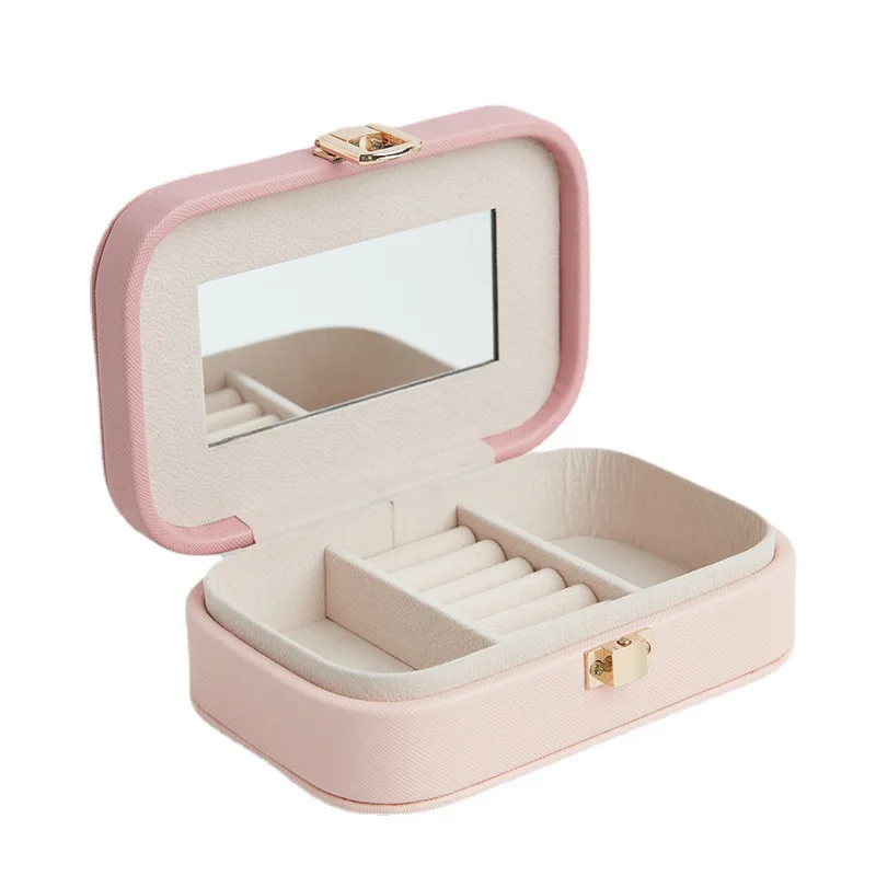 Fashion large capacity two-color matching jewelry box with mirror travel jewelry storage box PU material custom logo jewelry box