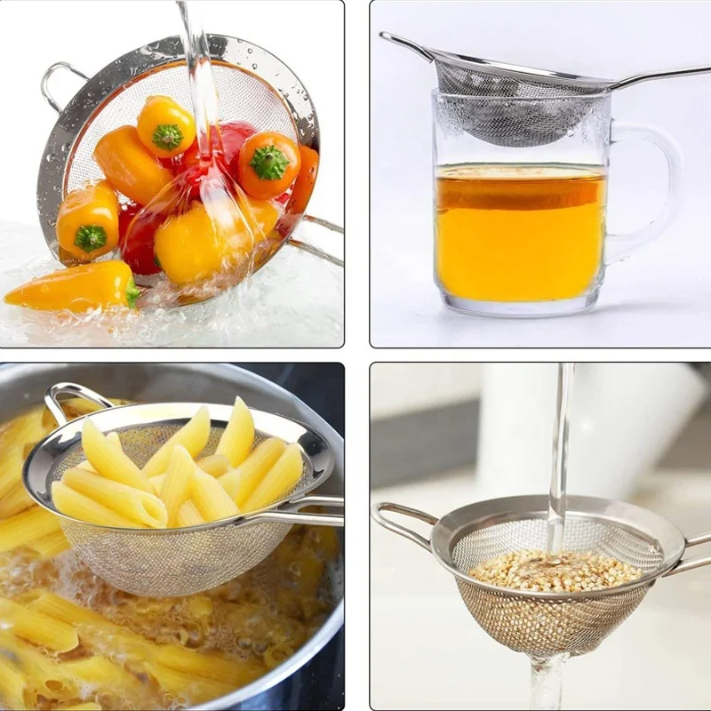 Kitchen Tools & Gadgets Fine Mesh Sieve Long Handle Food Grade Level Stainless Steel Mesh Strainers Colander