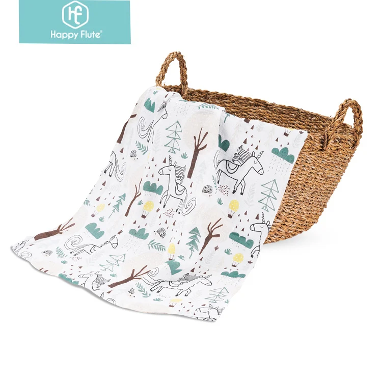 Happyflute Baby Muslin Swaddle Blanket Set customized Bamboo Cotton Floral Printed Newborn Wrap portable travel Security blanket