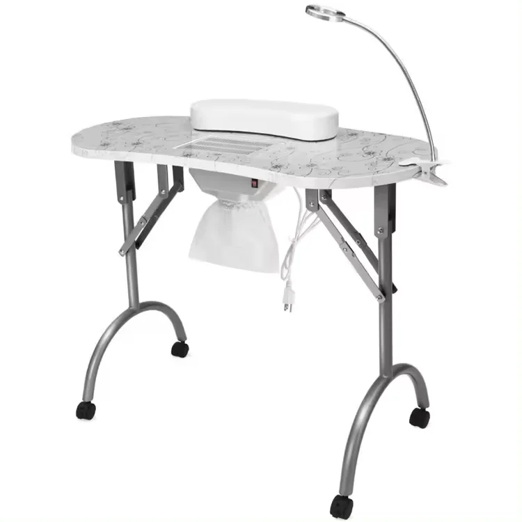 White Color Portable Folding Beauty Nail Salon Furniture Manicure Table With Fan