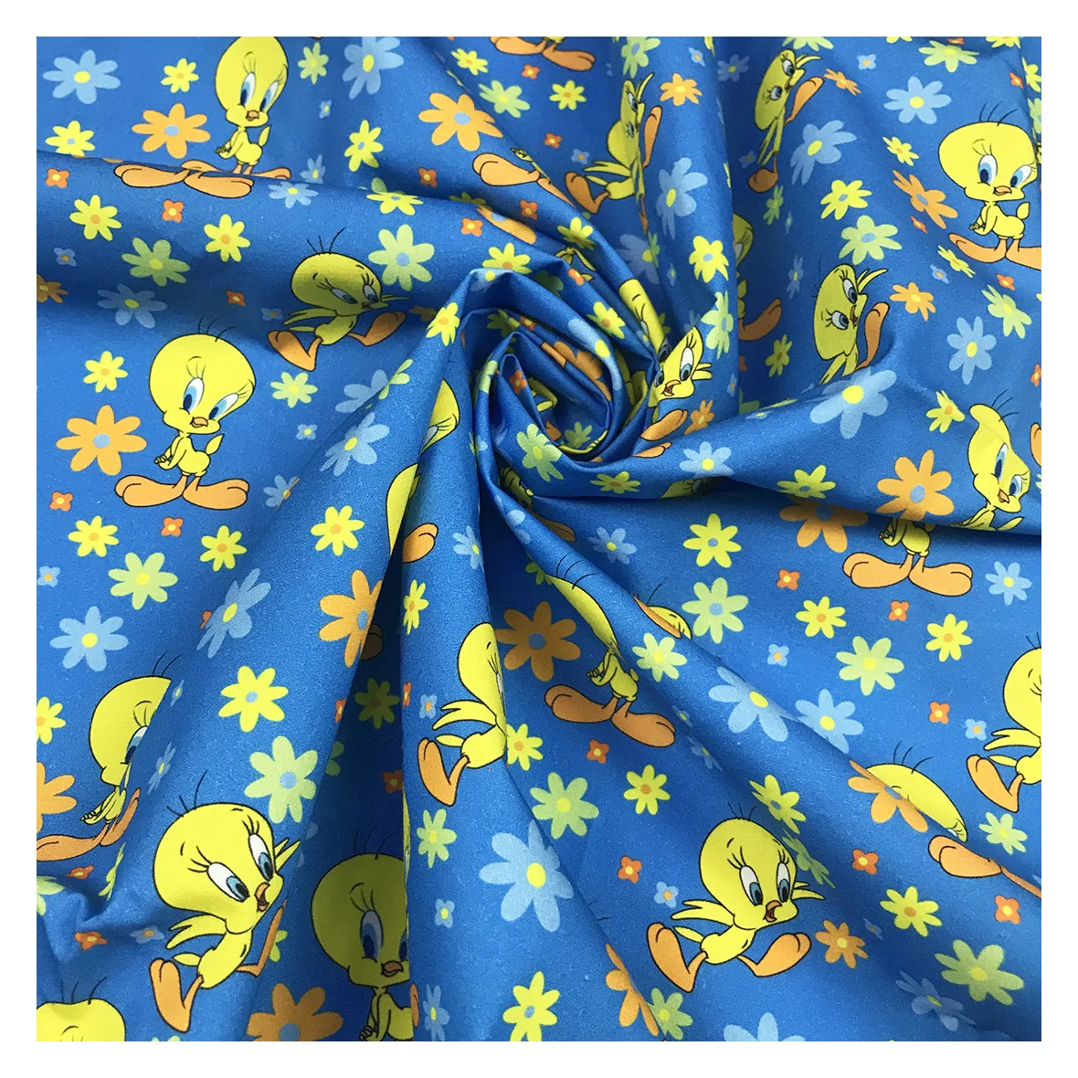 Фабричная розничная продажа, твиты, мультяшный принт на заказ, хлопчатобумажная Поплиновая ткань, 135 г/см, ткань, цифровая печать для одежды