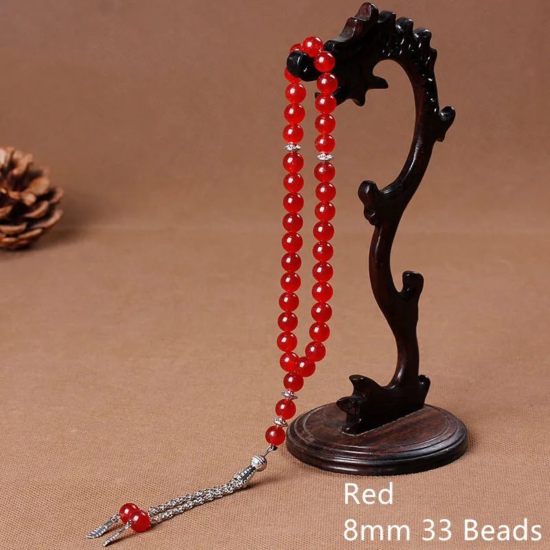 UAE Kuwait Palestine Colored Muslim Rosary Beads Islamic Strings Prayer Beads 33 Jade Agate 8mm Crystal Hand Beads For Pray