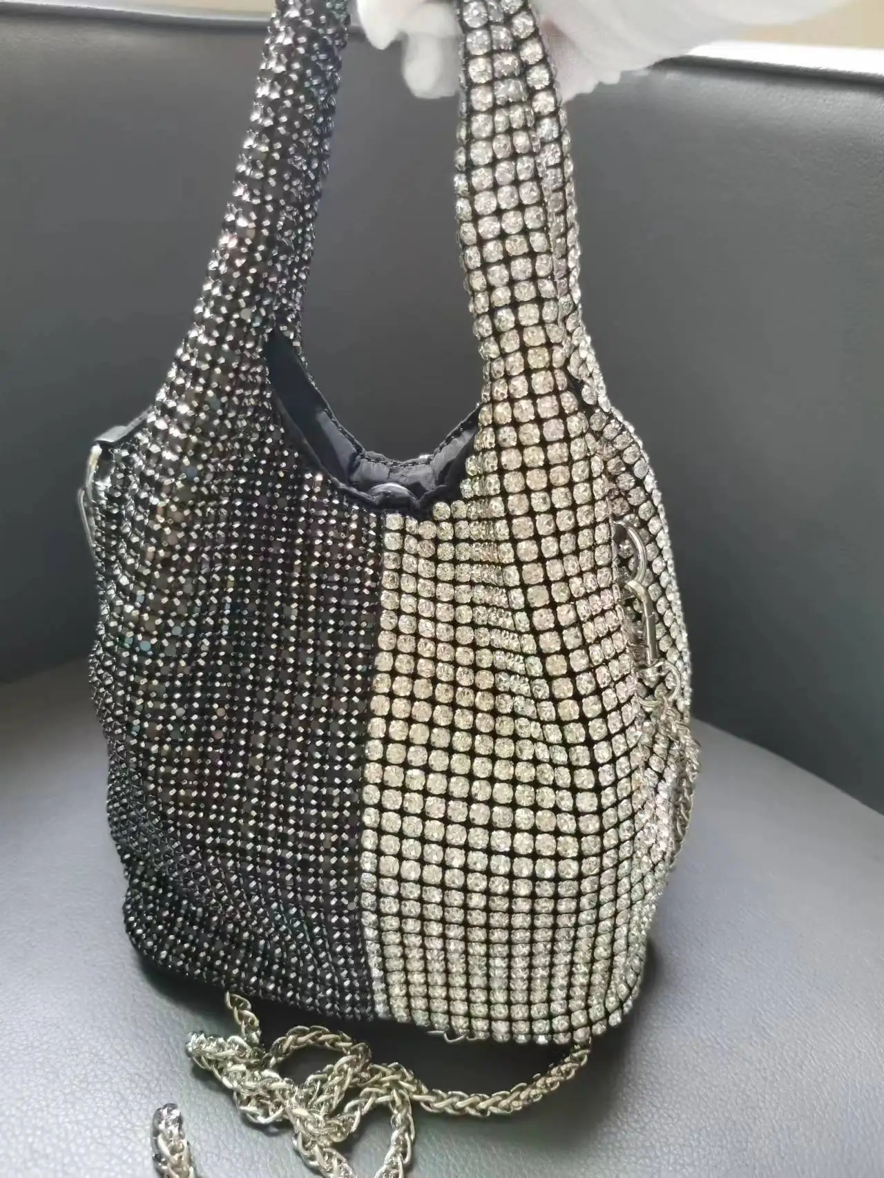 2024 Guangzhou High Quality Latest Stylish Bling Twinkle Women Basket Taiji Rhinestone Handbag Rhinestone Purse For Party