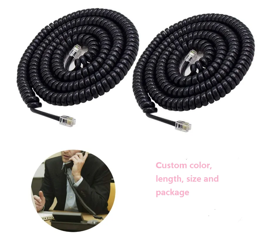 
4-pin plug and connector TPU flexible Coiled phone cord with spiral cable telephone cords 