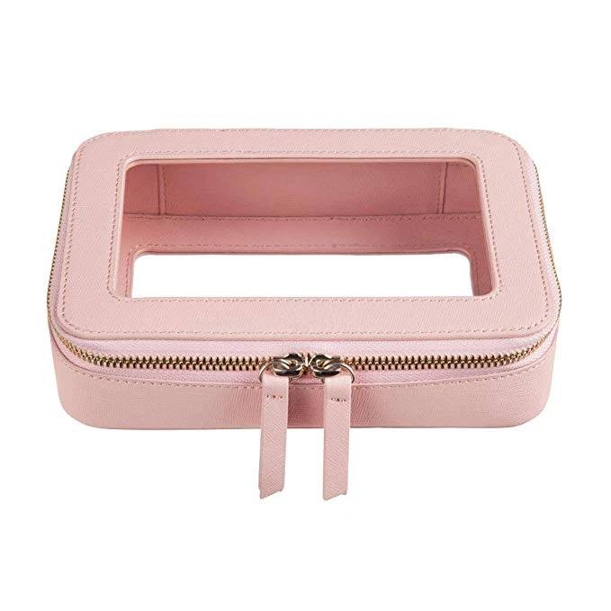 Transparent Travel Makeup Bag Portable PU Leather with Clear TPU Windows Cosmetic Case Organizer Travel Makeup Bag For Purse