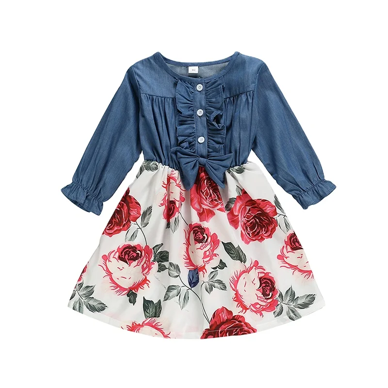 Wholesale Europe Girls Floral Dress Children Vintage Dress for Autumn Kid Dress