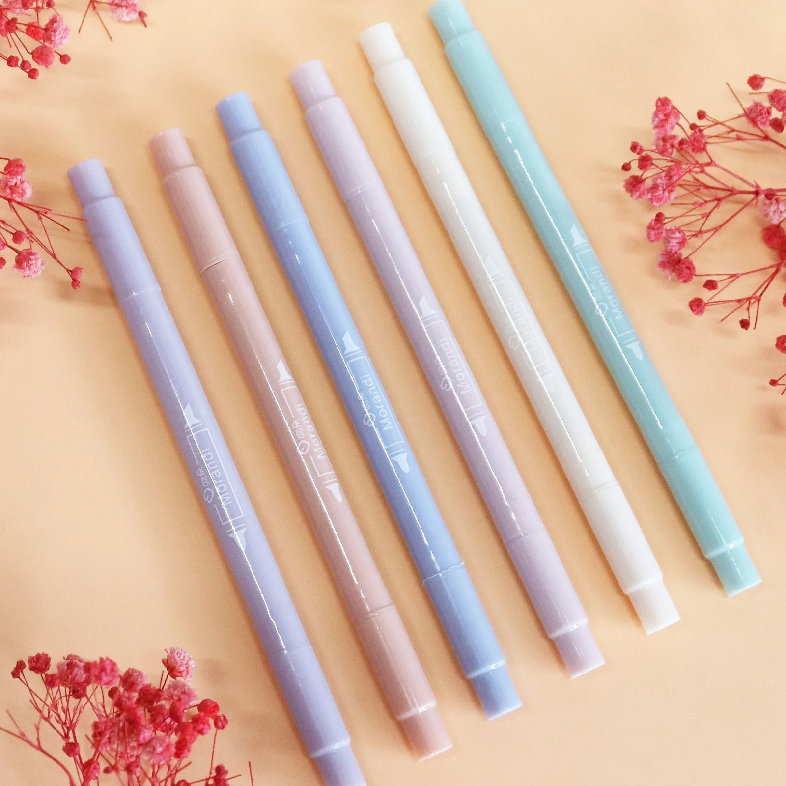 Cheap Price DIY Cream 6 Colors Students Stationery set Soft Head Dry Colorful Highlighter Marker Pen