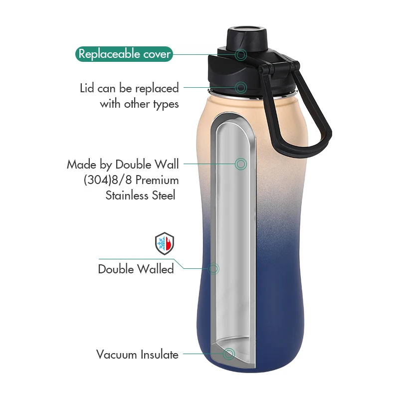 everich wavy shape  wide mouth water bottle stainless steel coffee customize color logo water bottles with straw lid