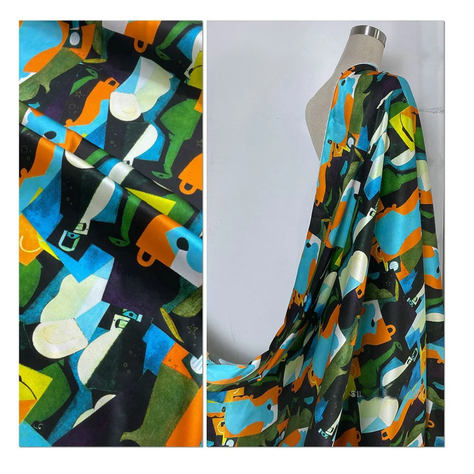 Printing Silk Satin Fabric Types Of Heavy Fusan For Abaya Fabric Black Woven polyester Satin Fabric For Abaya