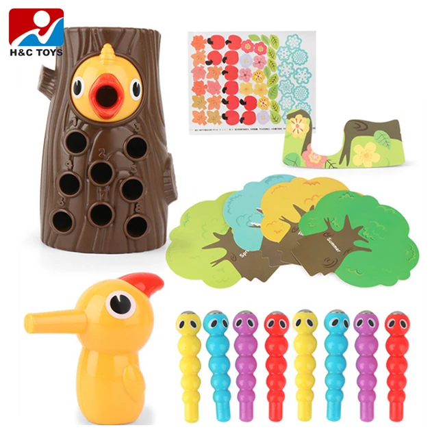 Gift for kids woodpecker catching worms game toy magnetic bird catching insect puzzle toy set feed game