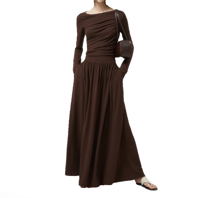 High Quality Customization Clothing Summer long Sleeve Loose Pure Color Maxi Elegant Long Dresses Women