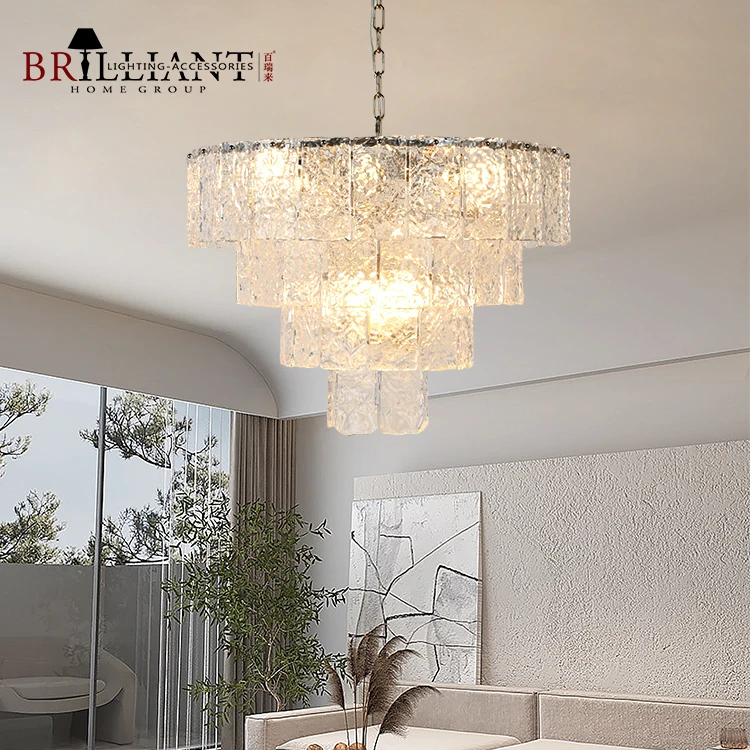 Round Stair Home Art Decorative Luxury Ceiling Pendant Light Water Ripple Glass Modern Led Chandelier