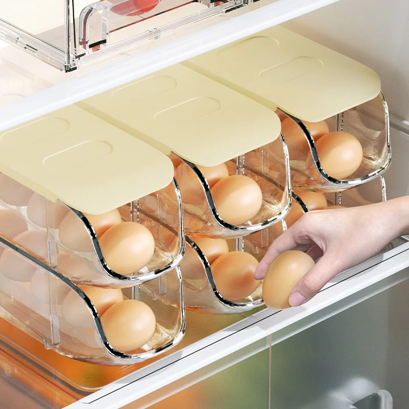Egg Storage Box Tray Single-row Rolling Multi-layer Superposition Refrigerator Side Door Crisper Box Egg Container Egg Holder