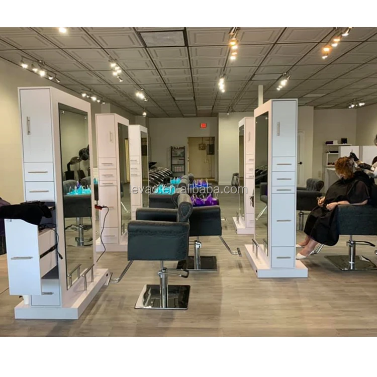 Barber equipment double sided salon mirror station hairdressing styling white mirror