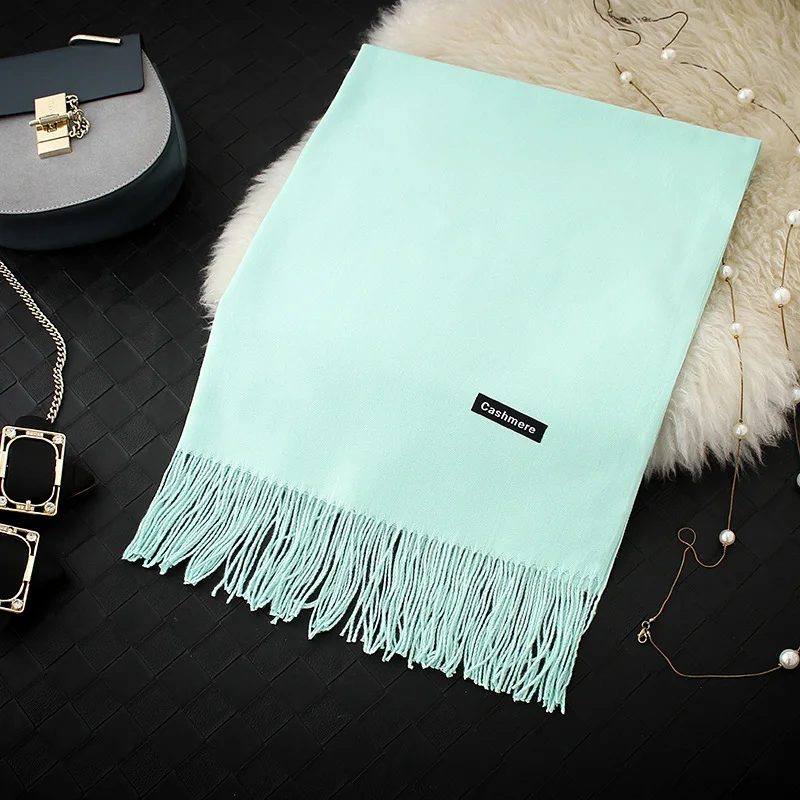 Autumn and winter cashmere monochrome fringe plain weave 29 color stock china long warm pashmina scarf cashmere