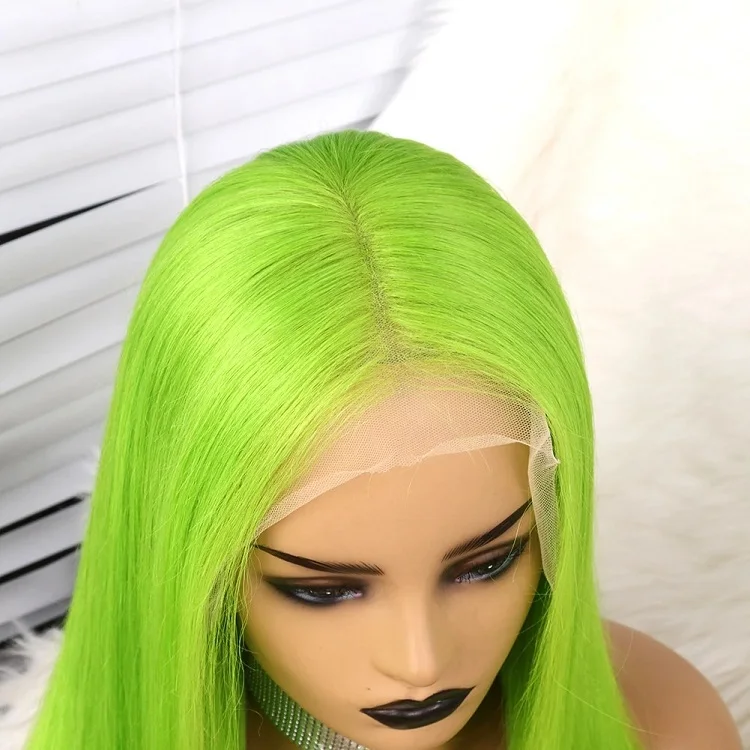 Green Human Hair Lace Front Wig Straight Long Colorful Virgin Hair Lace Wig Glueless 13X6 Lace Front Wig for Women