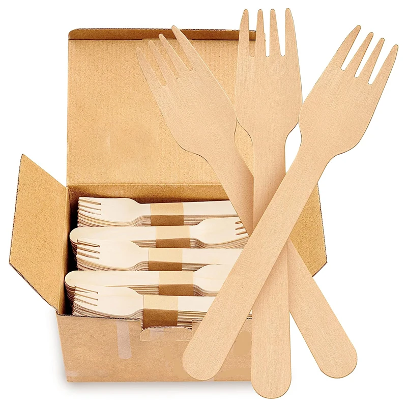 biodegradable natural wooden salad server disposable take away small plain mini disposable wooden forks