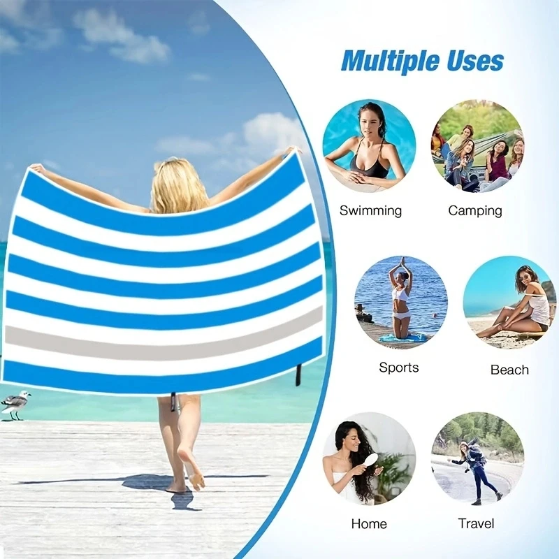 Personalized design large size quick drying portable sand printing stripe microfiber beach towel