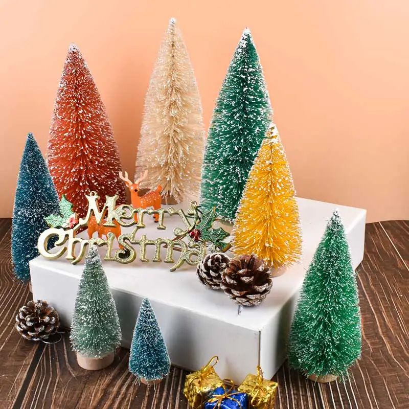 2024 Mini Christmas Tree with Decoration 4.5CM Green Sisal Snowflake Merry Christmas Tree Ornaments