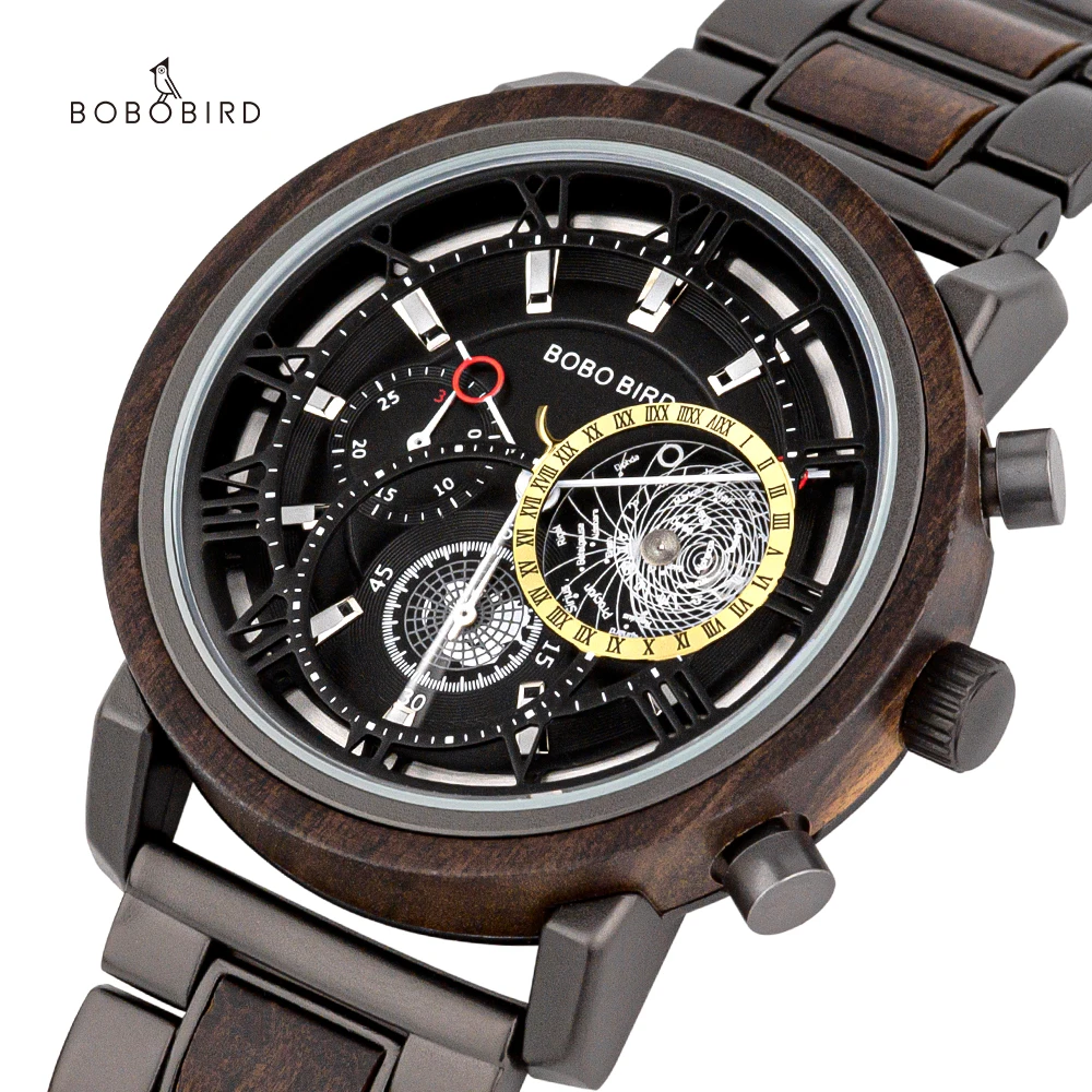 BOBO BIRD Wholesale Men Watch Three-dimensional Hollow Design Dropshipping Waterproof Wooden Wristwatch Japanese Movement