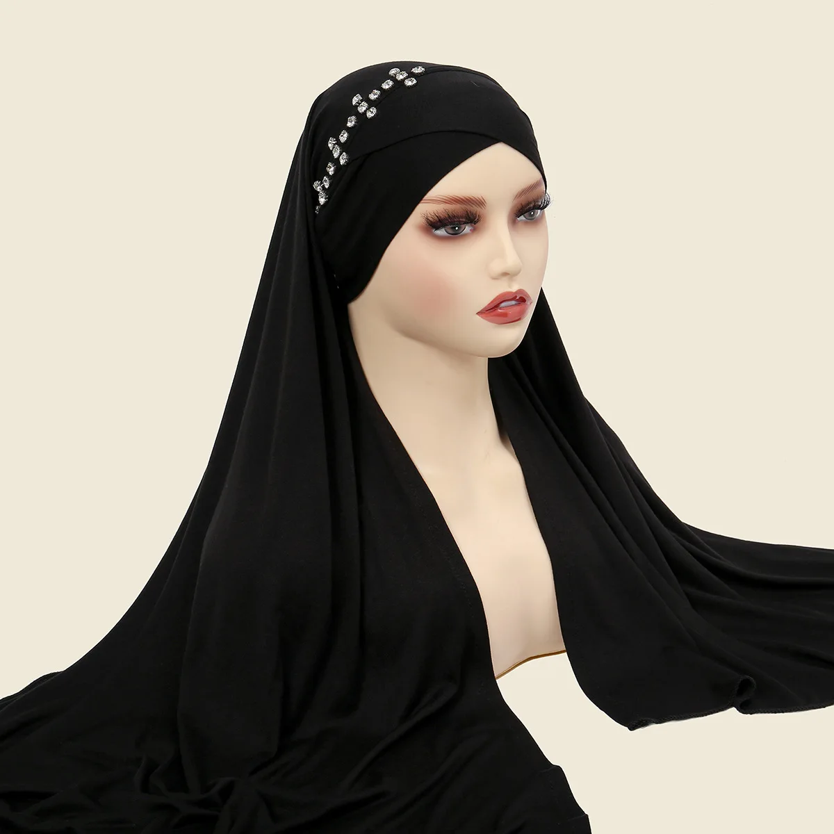 Luxury Jersey Hijab With Diamond Stones Jersey Scarves Crossed In Front Muslim Islamic Ethnic Shawls Head Scarf