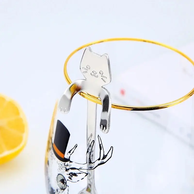 Wholesale 304 Stainless Steel Spoons Stirring Spoons for Coffee cartoon ice spoonl creative cat patten spoon with long handle