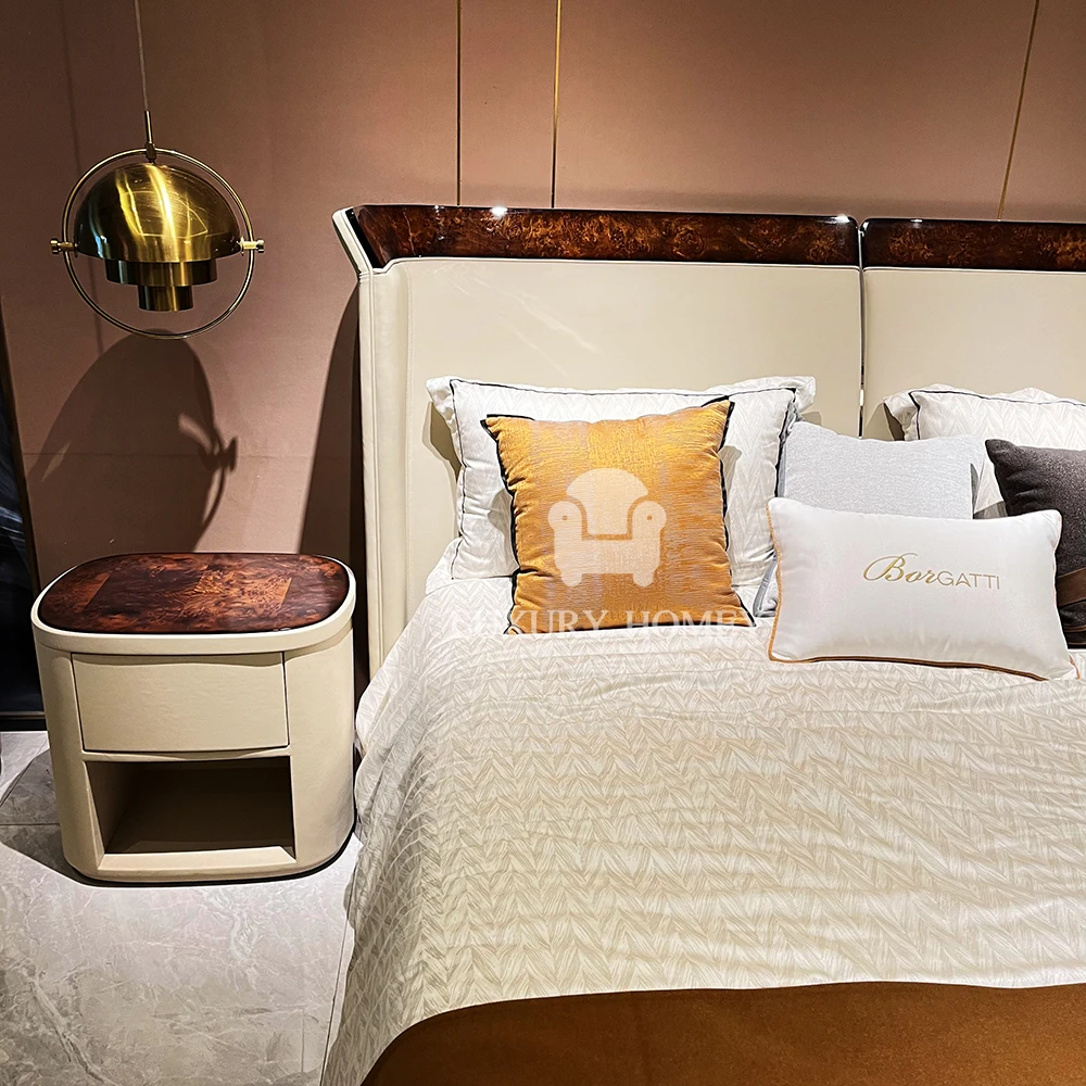 Italian High-end luxury designer fashion natural wood veneer queen size bedroom furniture set luxury bedroom sets