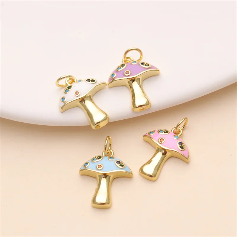 2023  Enamel Cute Tiny Charms For Necklace Jewelry Retro Mushroom shape Brass Charm