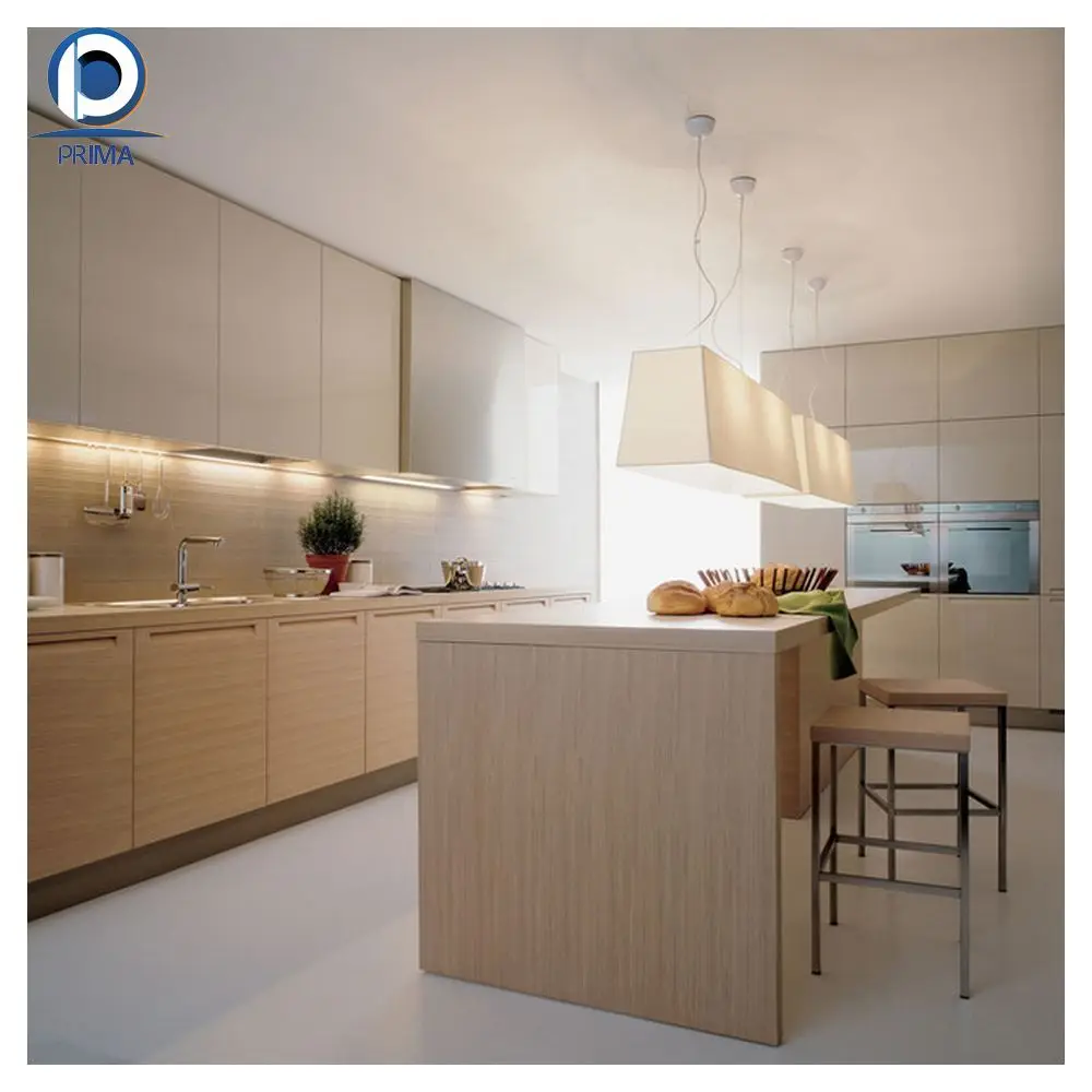Morden Set Prefab Home Furniture with Solid Wood Teak MDF Cupboard Panel Design Kitchen Cabinets