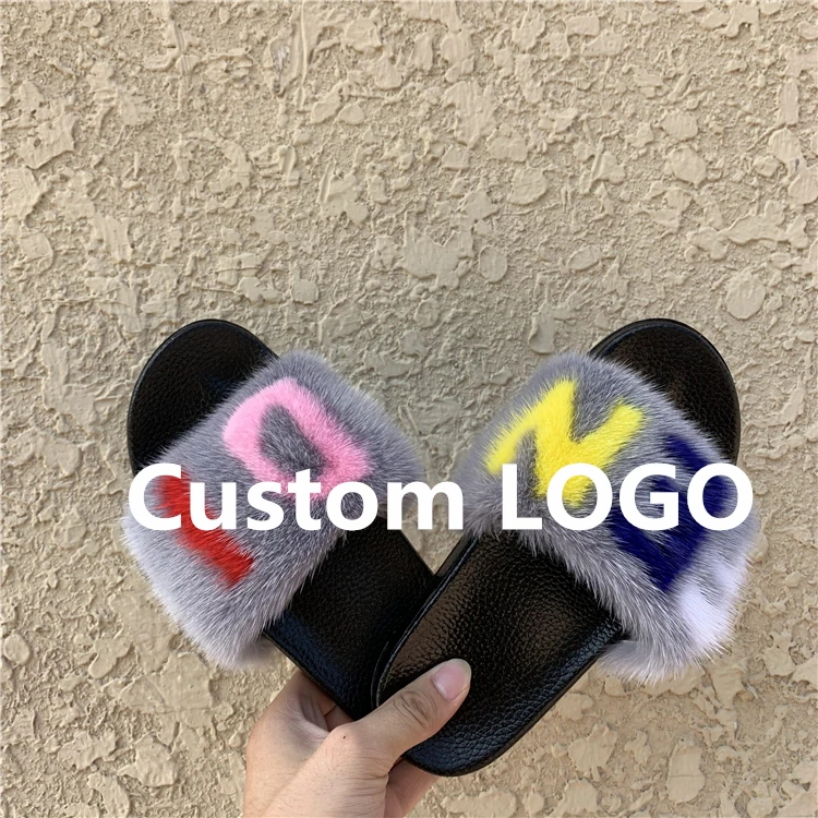 2020 NEW Fashion real fur slides wholesale Multiple colorswomen mink fur slippers furry outdoor sandals Custom logo