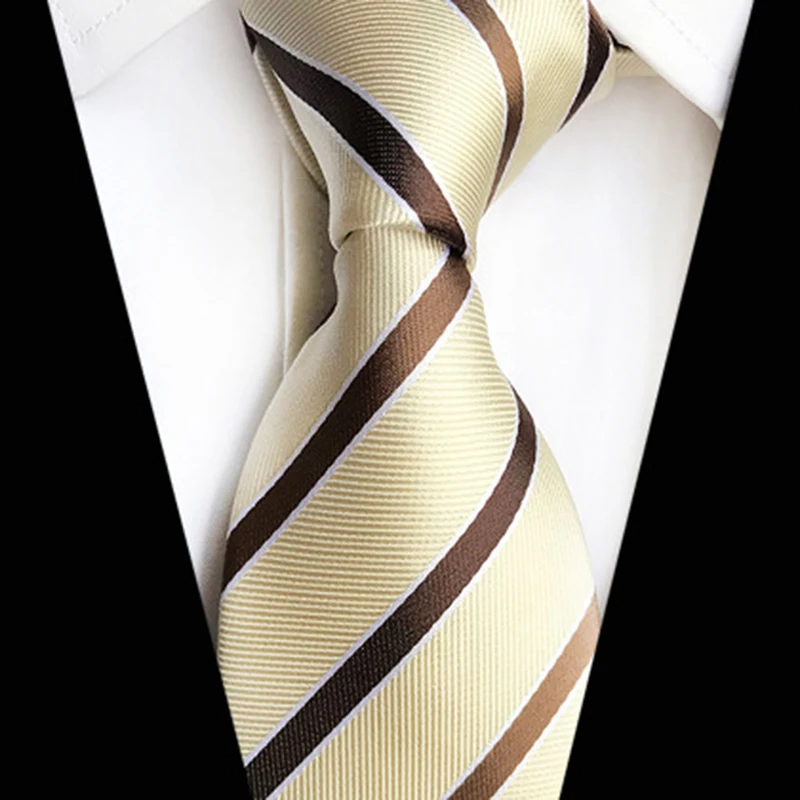Silk Tie 8cm Stripe Plaid Dot Necktie Yellow Blue Ties for Men Business Wedding Party