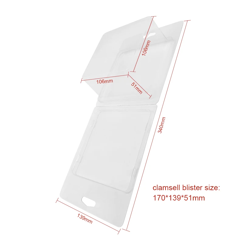 Custom Shape Transparent Clear PVC PET Plastic Strong Clamshell Blister Packaging with Hanging Hole & Recycled Materials Feature