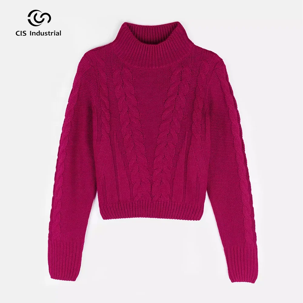 Classy christmas sweater wholesaler high quality ladies jumper pullover sweater cable knit twisted short sweater y2k top