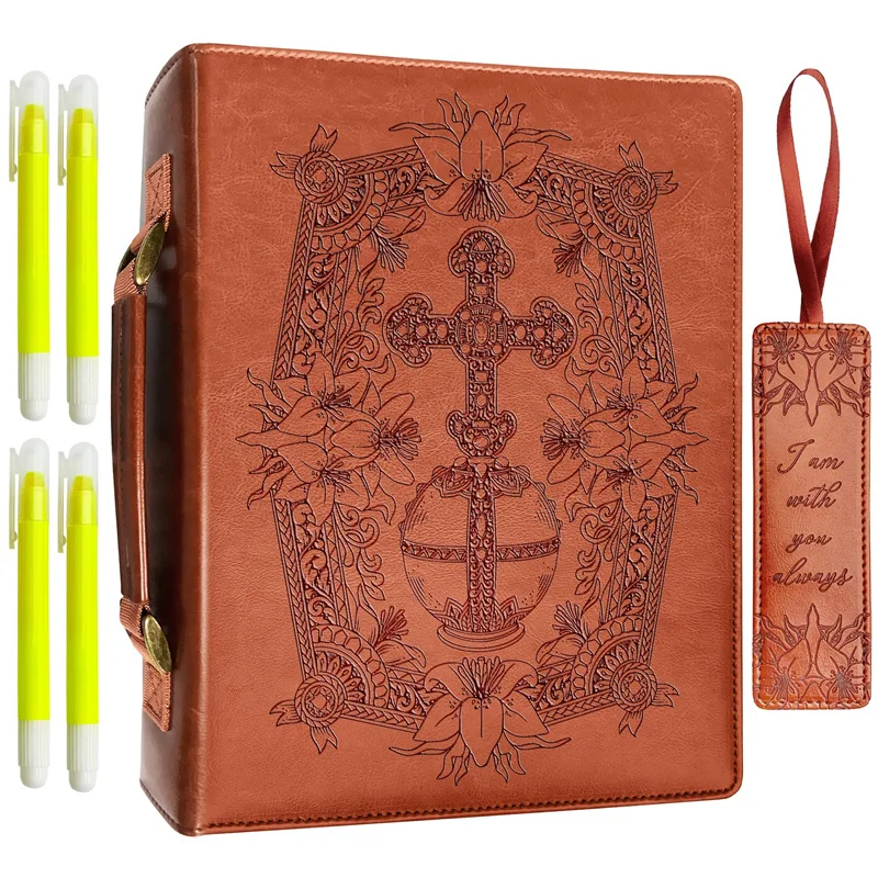 Bible Cover with Bookmark and highlighters Bible Covers for Women Vegan Leather Bible Case for Women