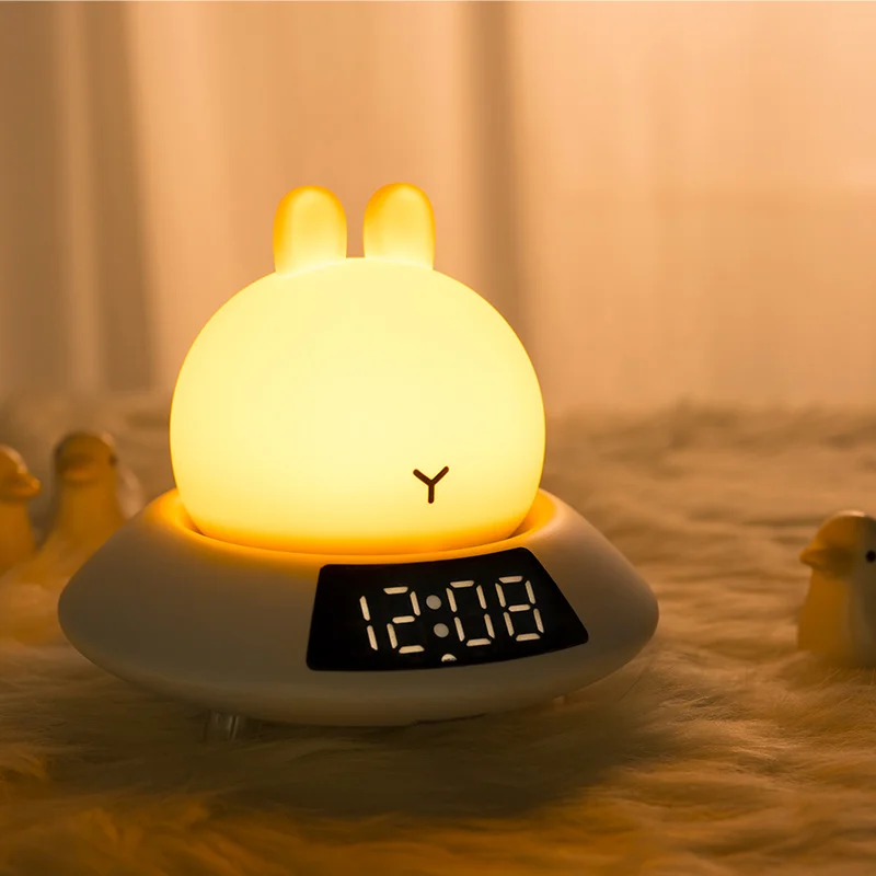 UFO Bear Rabbit 3d Silicone Led Kids Baby Wake Up Touch Control Night Light Multi Function Alarm Clock Table Lamp Nurse Lighting