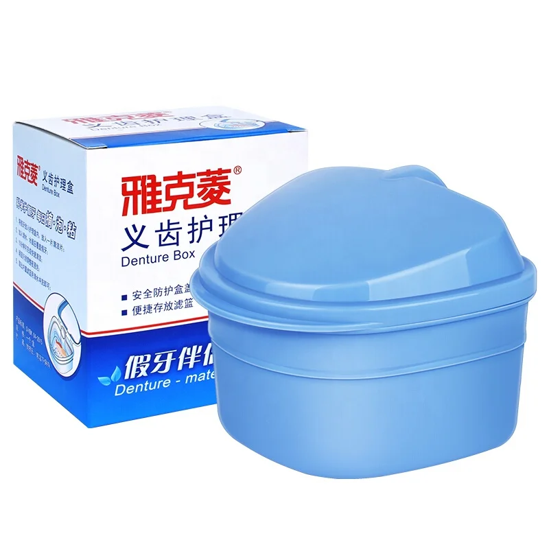 Denture box with Strainer, Dental case False Teeth Storage Box with Basket Net