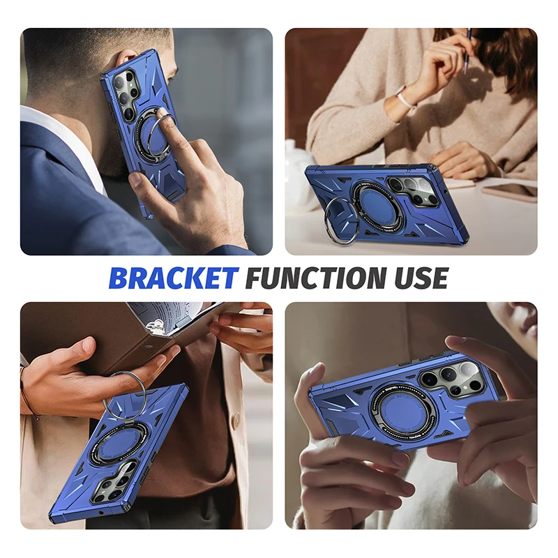 New Arrival Magnetic Phone Cases For Samsung S24 S23 Plus Ultra S23 FE Wireless Charging Ring Holder Kickstand Shockproof Cover