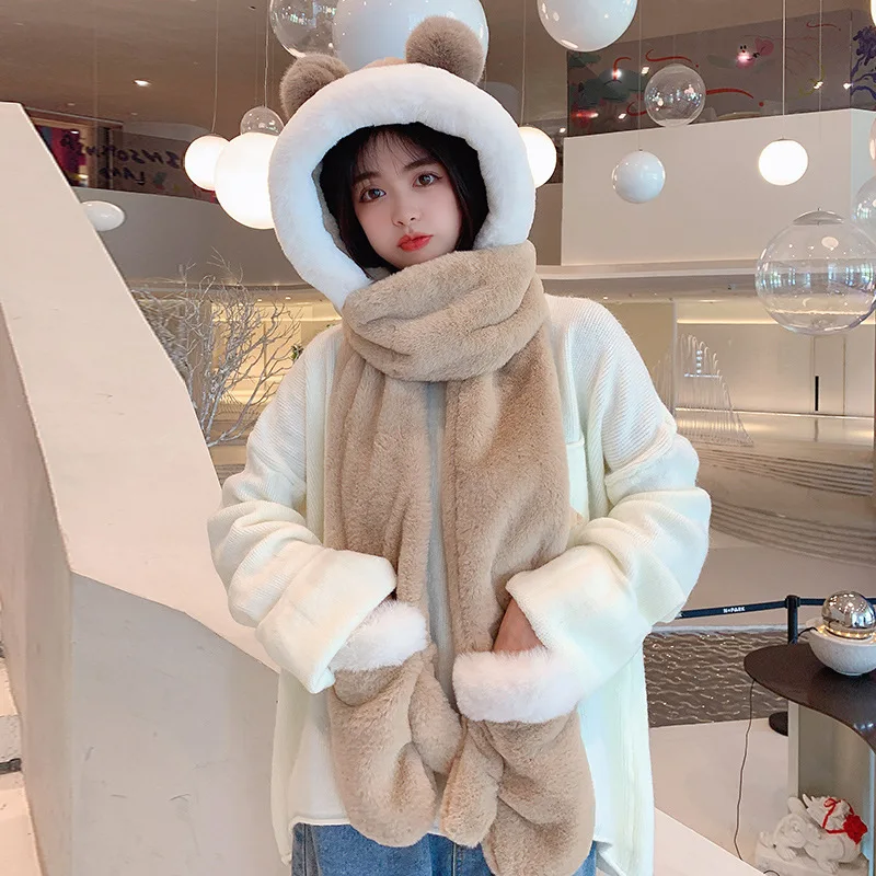 Three-Piece Set of Kids Beanie Hat and Scarf Warm and Thickened Winter Accessories for Parent-Child Matching