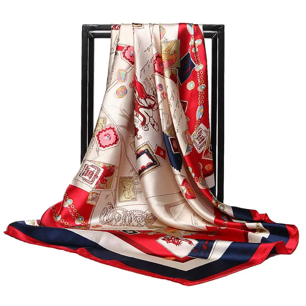 
Women Foulard 90 x 90cm Square Head Hijab Scarf Ladies Chiffon Shawl Female Wrap Silk Scarves 