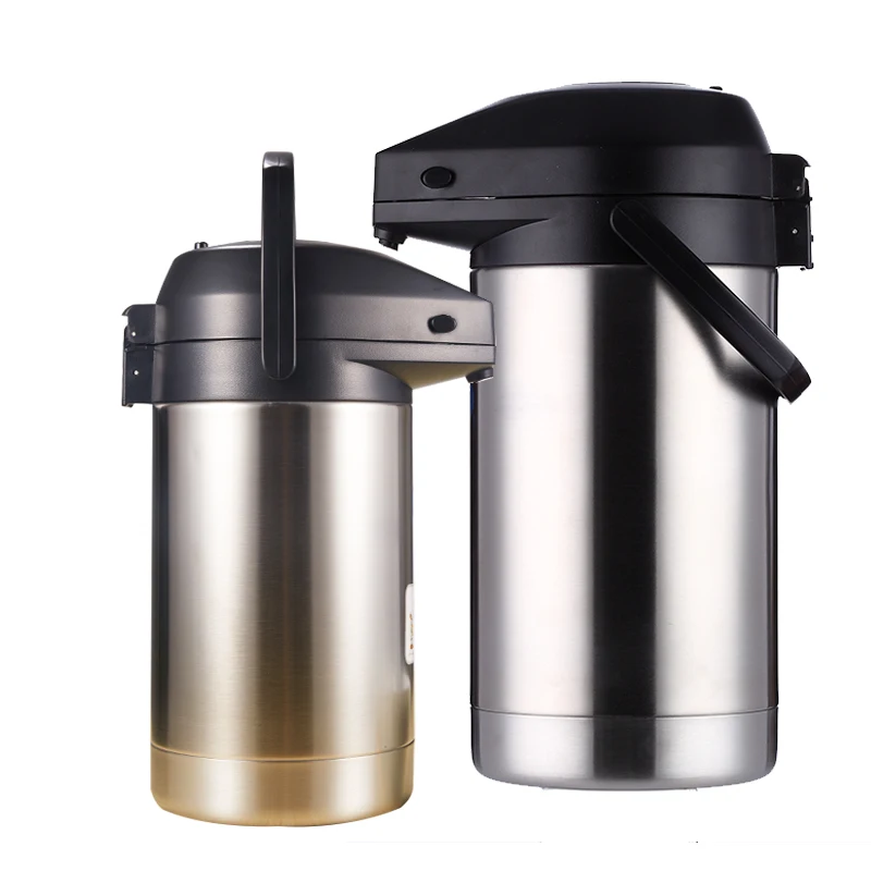Long heat and cold retention stainless steel airpot coffee dispenser with easy push button