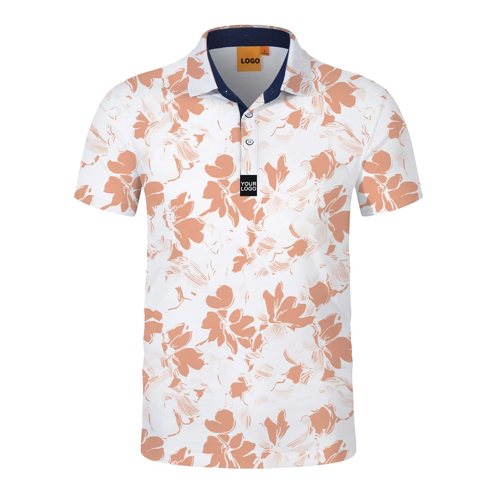 Wholesale luxury high quality stretch elastic full all over print sublimation polyester golf polo t shirt custom logo poloshirts